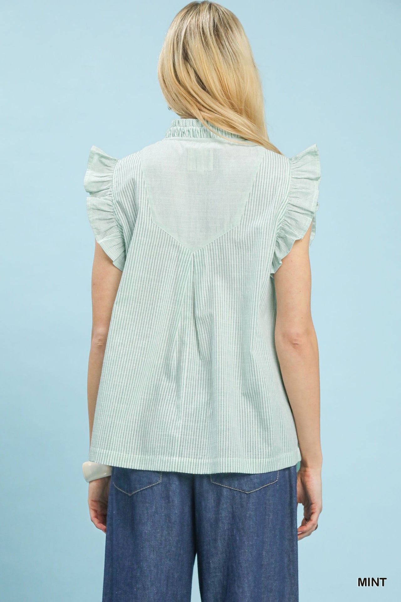 Umgee Embroidered Ruffle Sleeve Popover Top