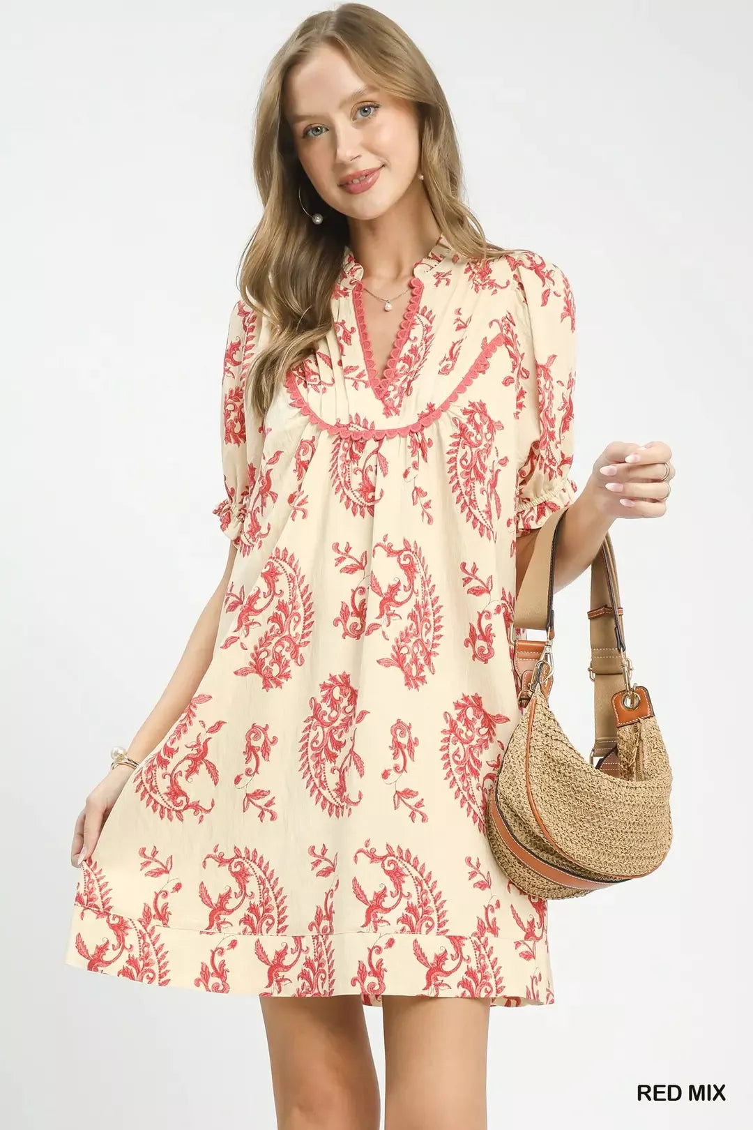 Umgee Mix Paisley Scallop Trim Dress