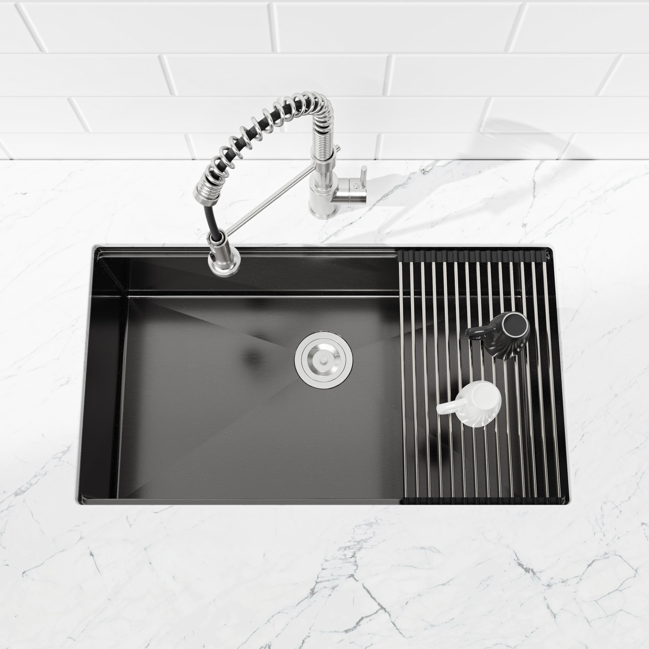 Stainless Steel Kitchen Sink, 30″x19″ Single Bowl, Undermount Handmade Sink in Black, with Cutting Board, Colander