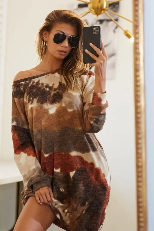 BiBi Tie Dye Print Knit Dress with Side Pocket
