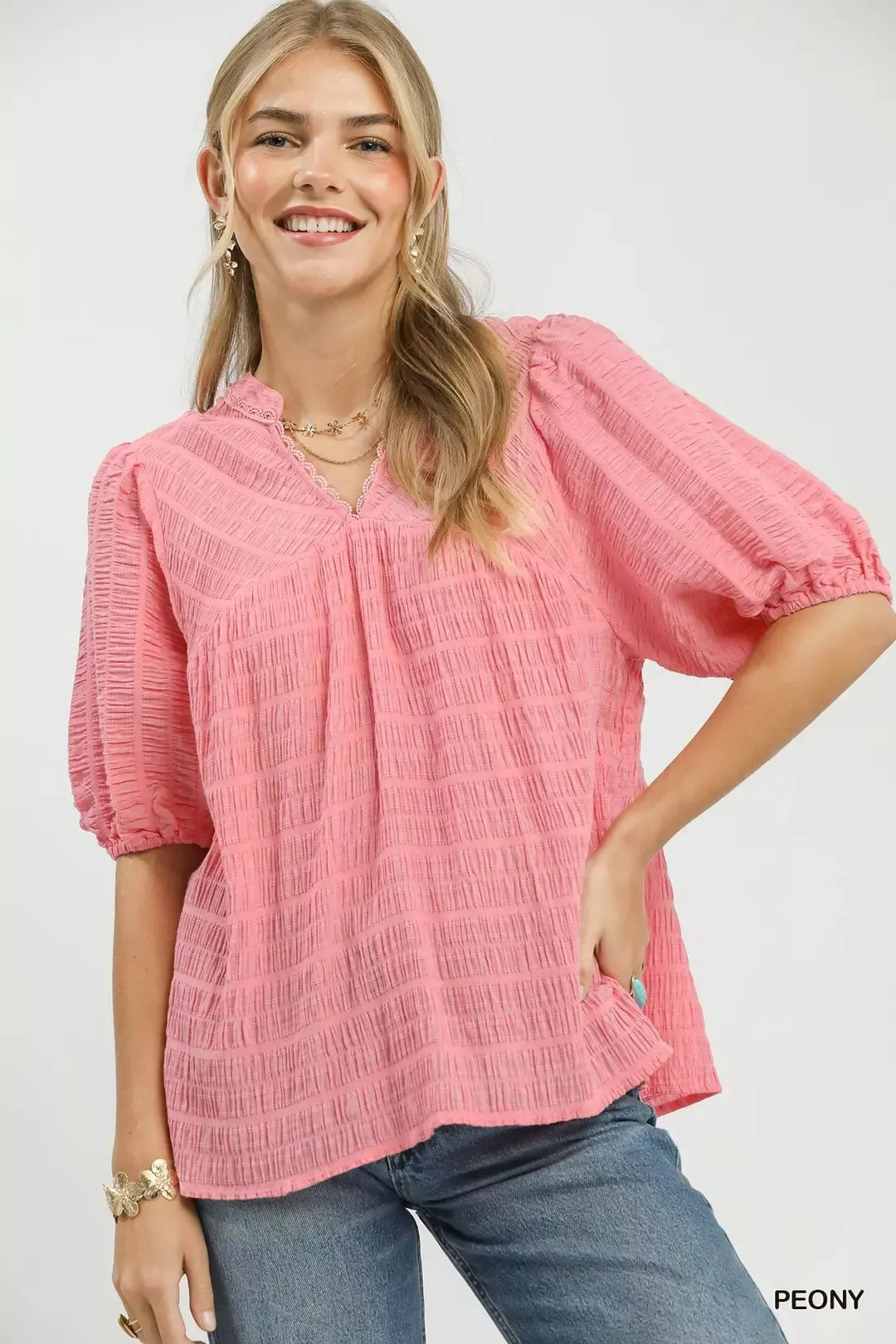 Umgee Textured Puff Sleeve Blouse