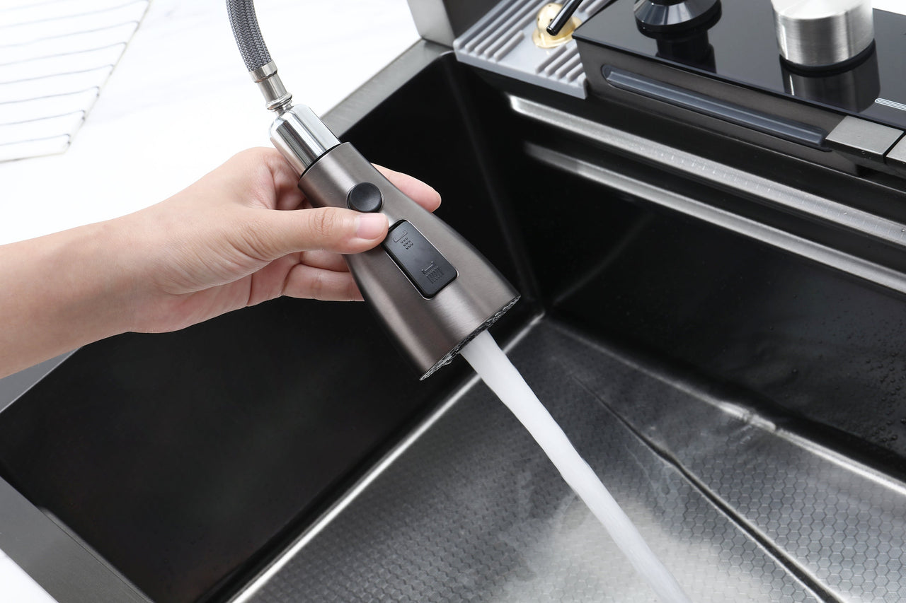 Pull-out Facuet Single Bowl Sink Kitchen Vegetable Sink 304 Whale Waterfall Sink Stainless Steel Dish Sink Vegetable Sink Household Vegetable Washing Basin