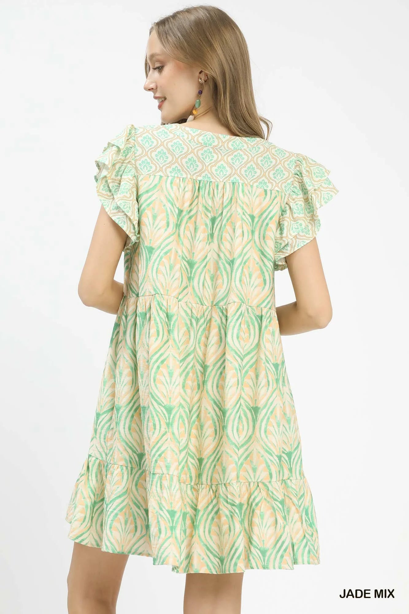 Umgee Mix Printed Flutter Sleeve Dress