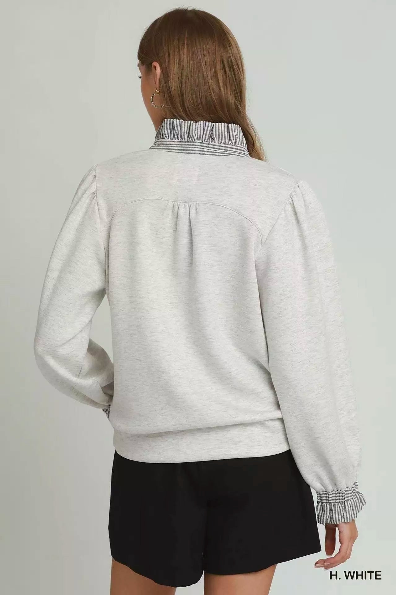 Umgee Stripe Ruffle Neck Long Sleeve Top
