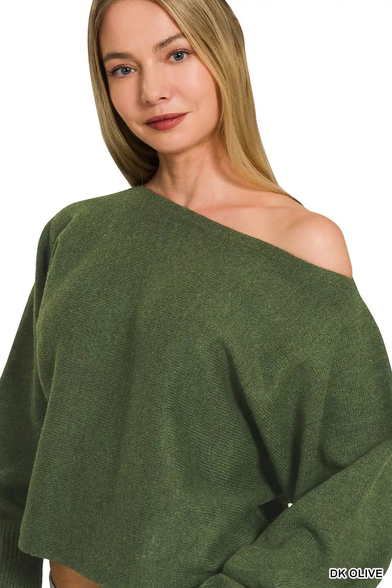 Zenana Boat Neck Balloon Sleeve Sweater