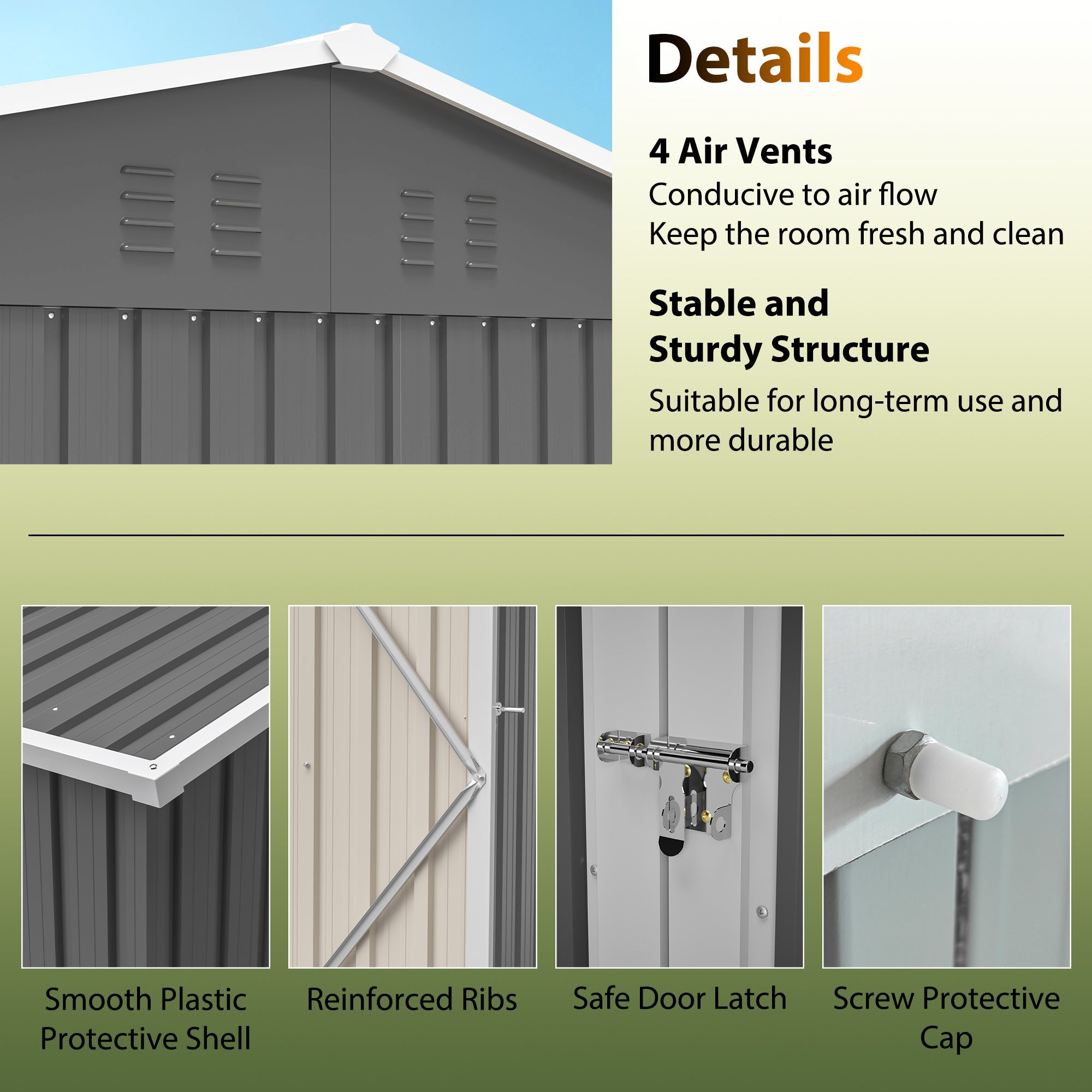 8'x6' Large Steel Storage Shed with Window, Lockable Doors & Sloped Roof, Heavy Duty Outdoor Tool Shed for Garden, Patio, Backyard, Lawn - Dark Gray