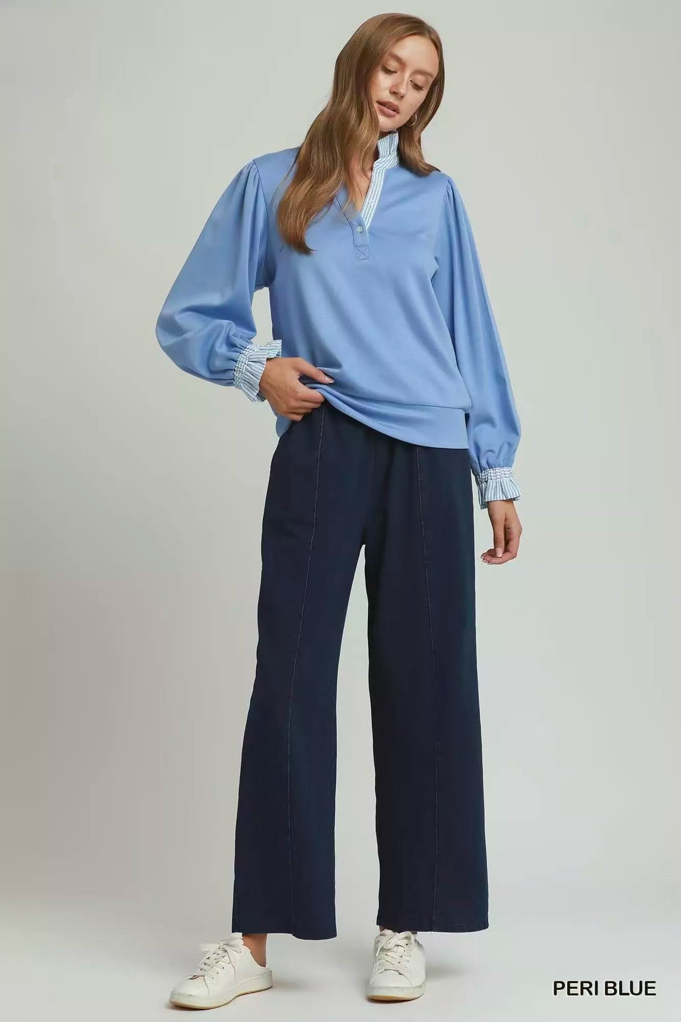 Umgee Stripe Ruffle Neck Long Sleeve Top