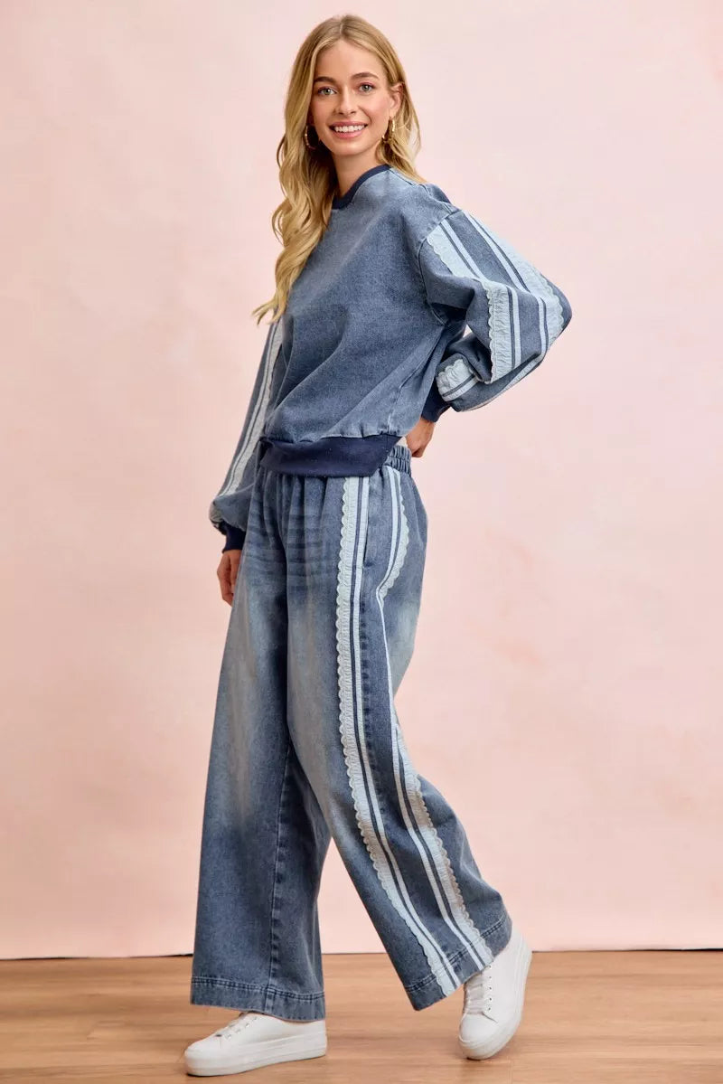 BiBi Washed Lace Contrast Sided Jeans