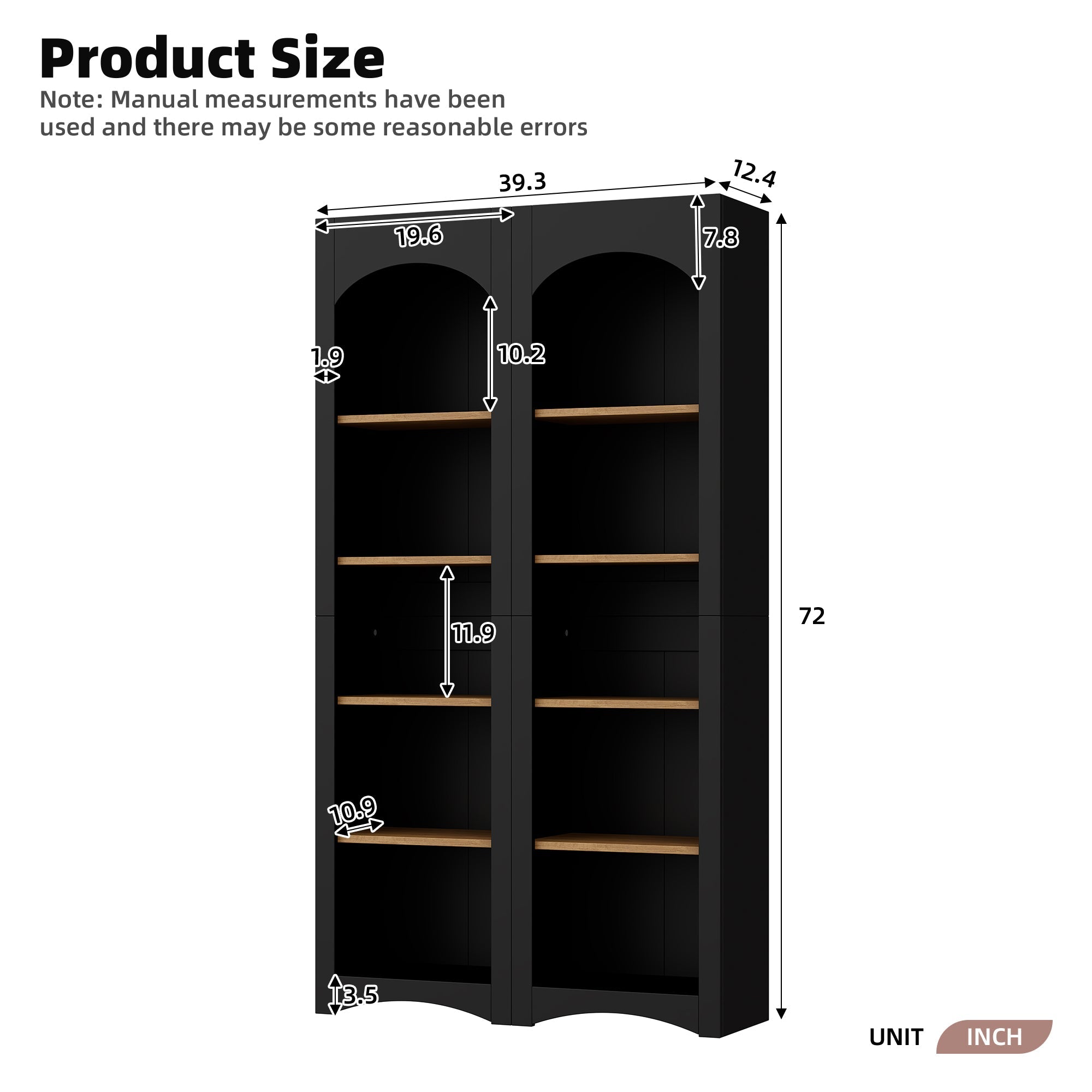 ON-TREND Free Standing 5 Tier Bookshelves, Bookcases Set of 2, Farmhouse Two-Tone Storage Cabinet with Adjustable Shelves, Modern 72'H Kitchen Pantry Cabinet for Living Room, Home Office, Black