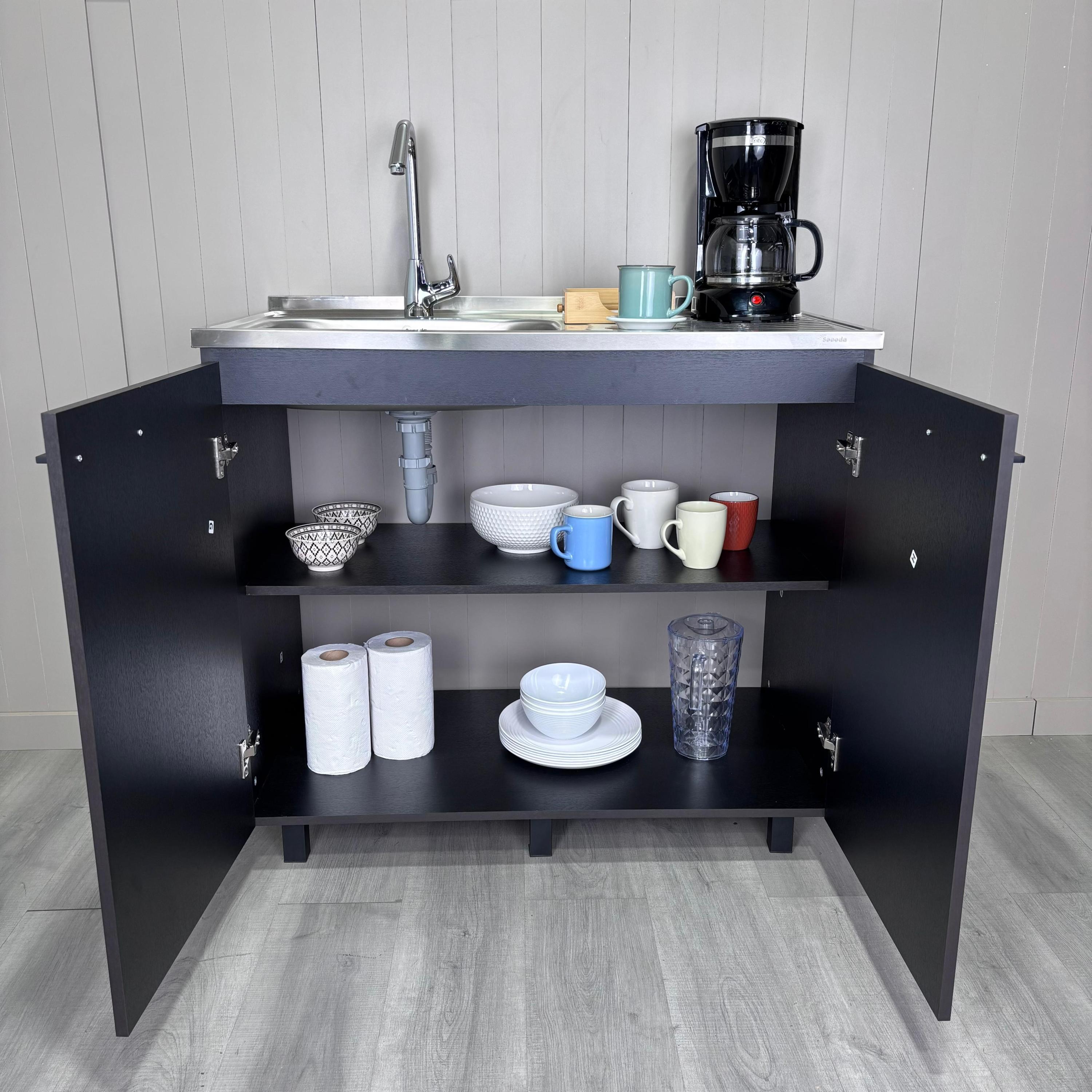 Napoles 2 Utility Sink with Cabinet, Stainless Steel Countertop, Interior Shelf - Wenge