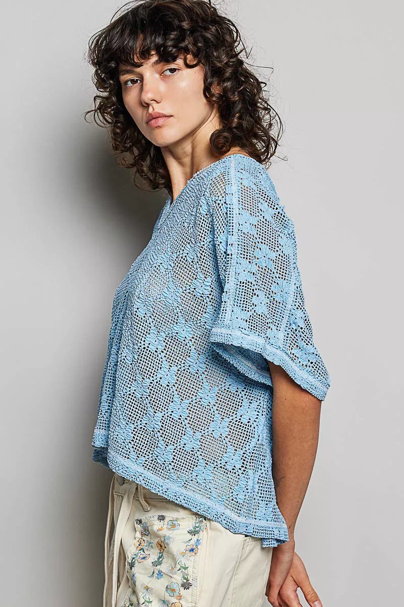 POL Crochet Lace Short Sleeve Top