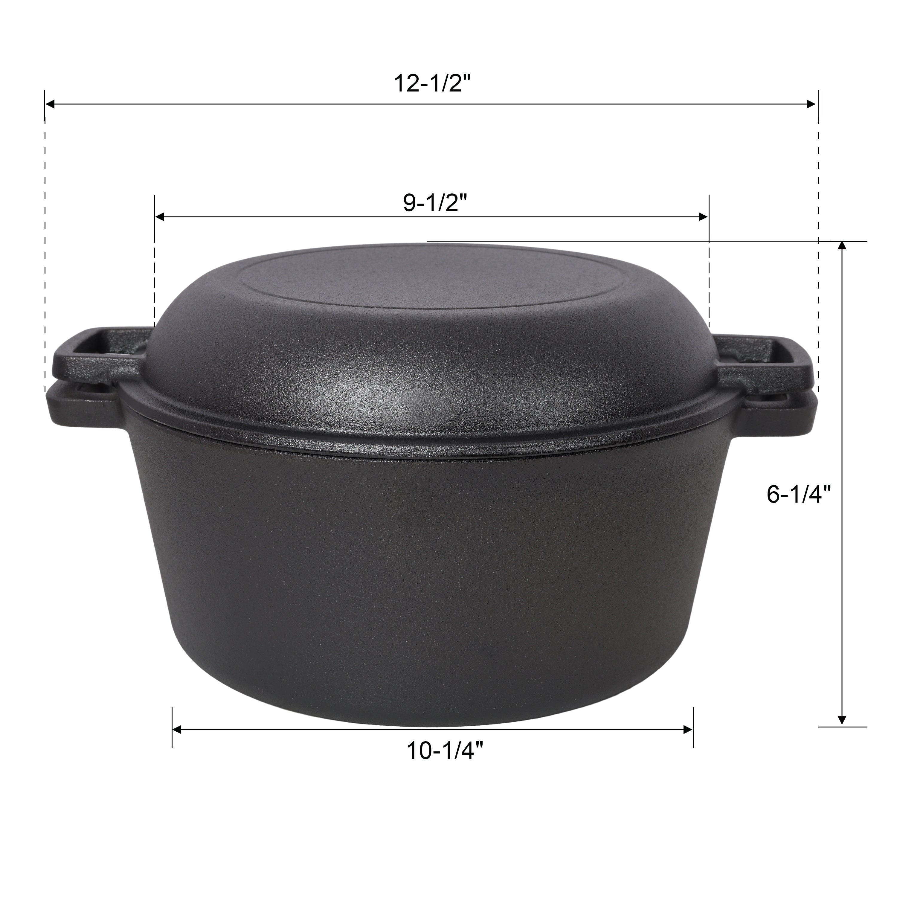 3 in 1 Pre-Seasoned Cast Iron Dutch Oven, Outdoor Camping Deep Pot, 5 Quart. Cover As A Skillet with Ribbed Bottom Design. With 1PC Iron Pot Rack, 1PC Lid Lifter.