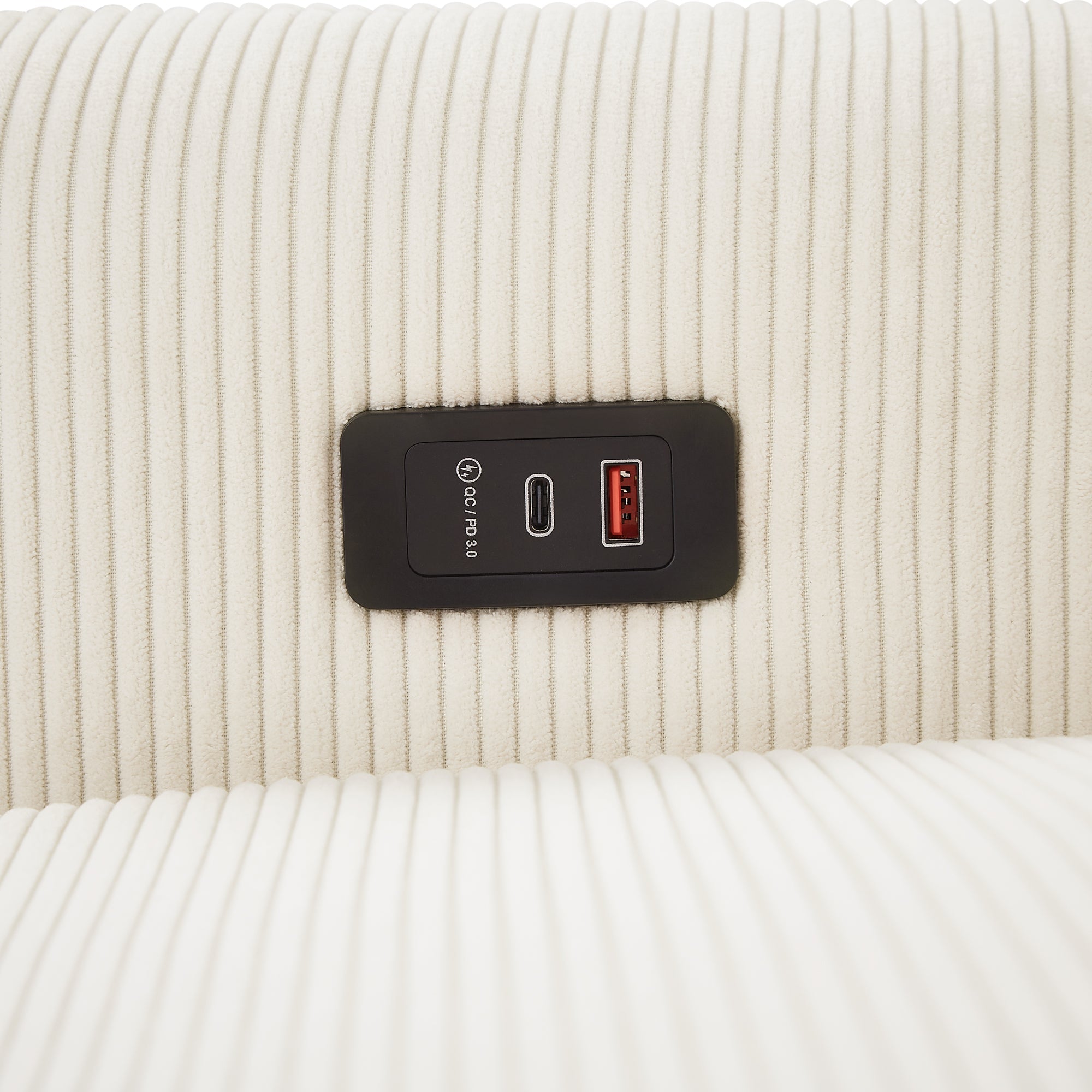 Modern Convertible Pull-out Sofa Bed with USB Ports and Pillows, Beige Corduroy, 57.48 inches