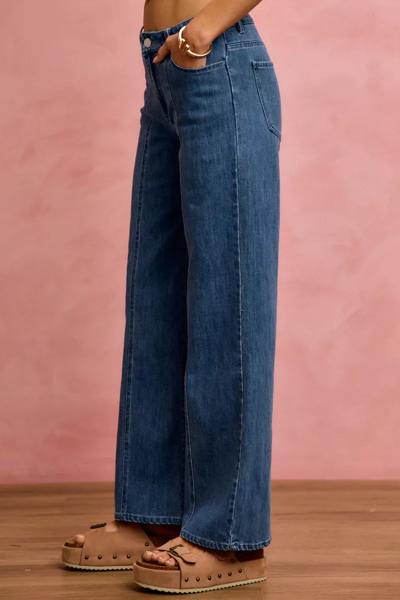 SO ME Seam Detail Mid Rise Stretch Denim Jeans