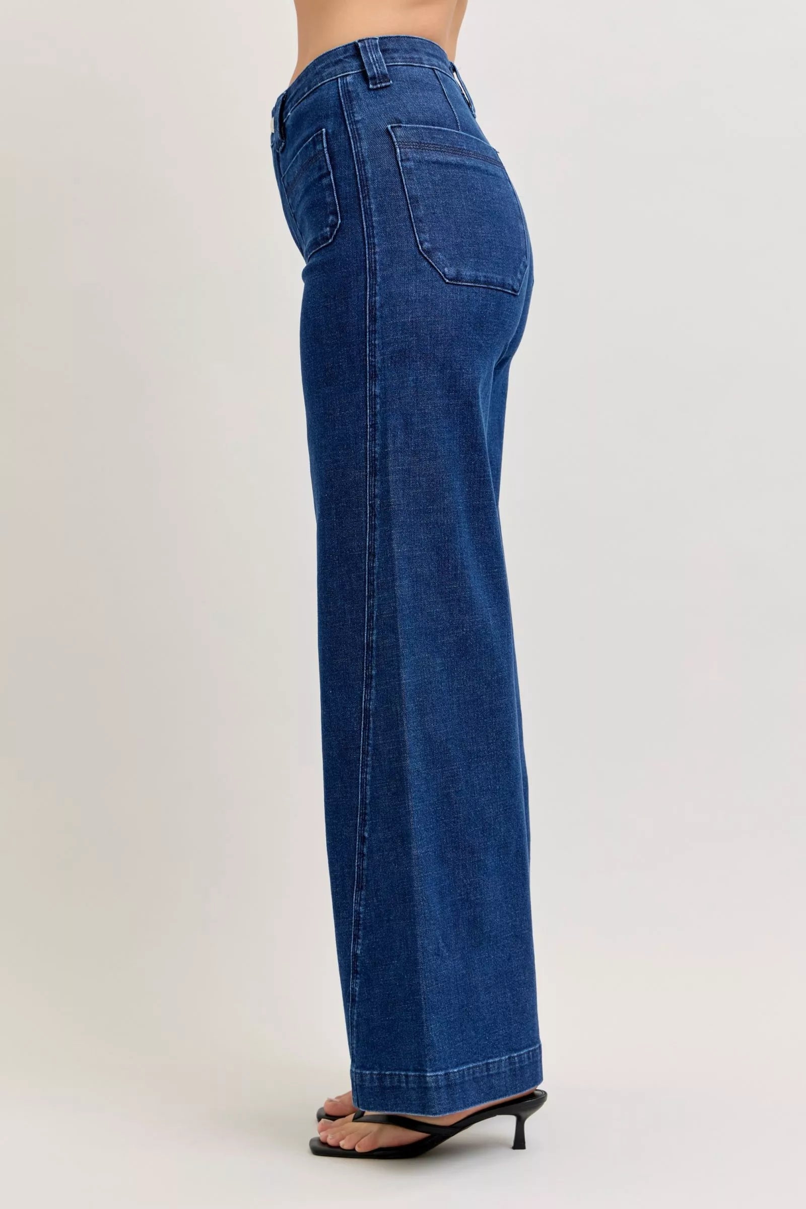 Judy Blue High-Waisted Retro Wide Jeans with Patch Pkts & Twisted Seams