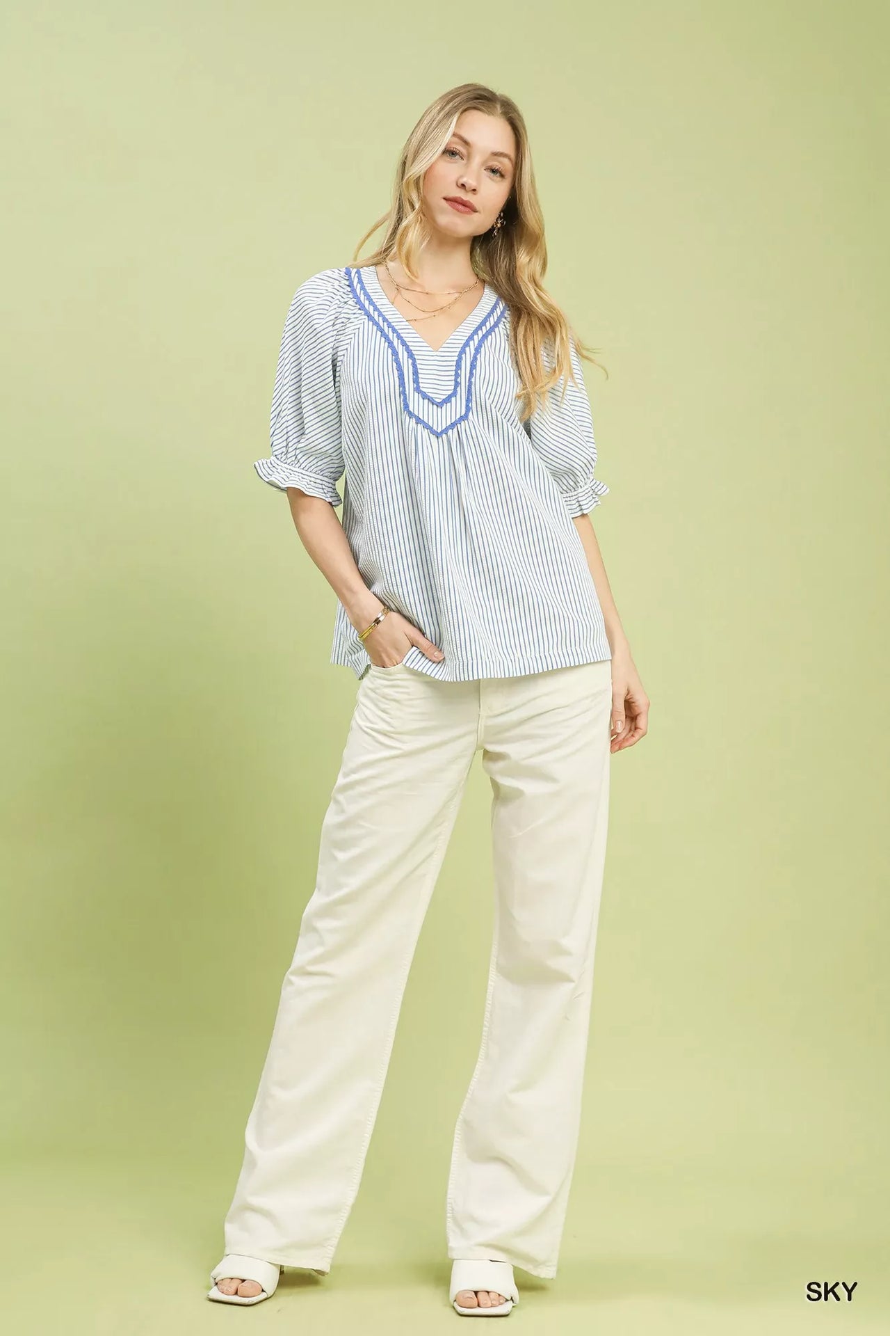 Umgee Stripe V-Neck Blouse