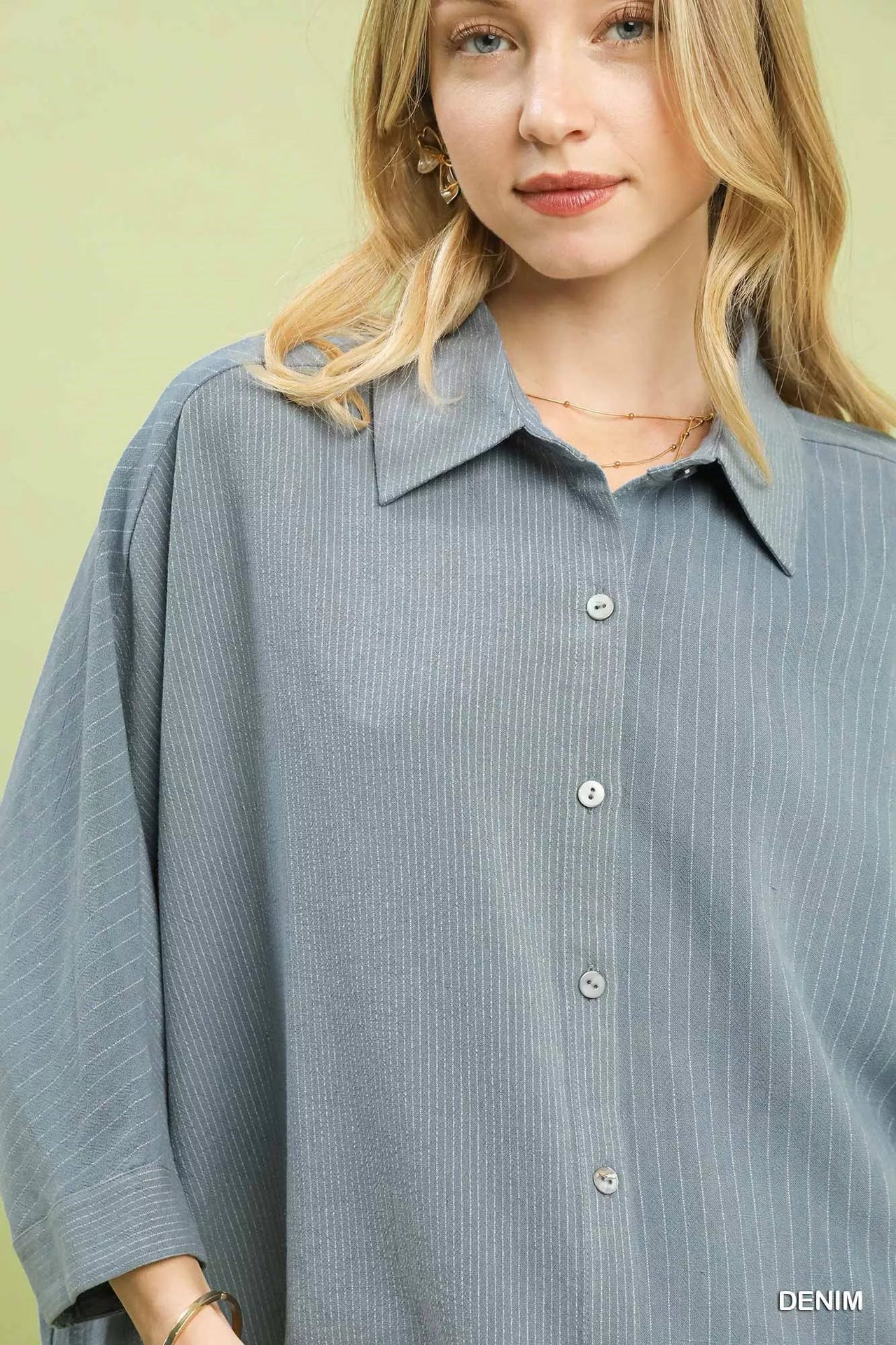 Umgee Oversized Striped Button-Down Shirt
