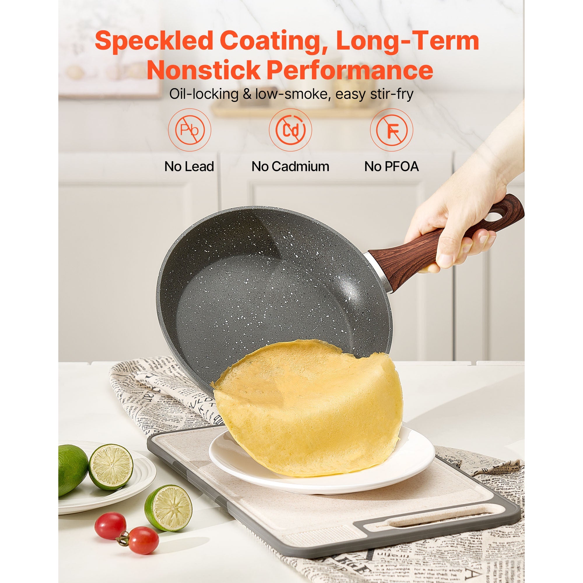 3 Piece Frying Pan Aluminum Skillet Set 9.5 11 12 in Nonstick Pre-Seasoned Grey