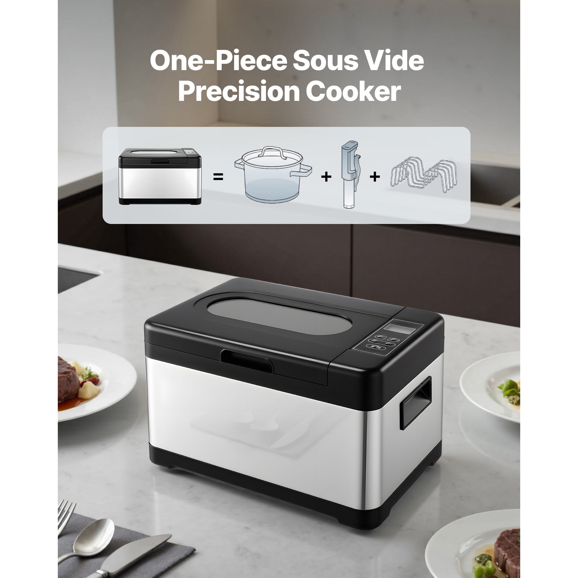 Sous Vide Cooker, 800W Sous-Vide Machine, Suveed Cooking Machine with LED Digital Display, Glass Lid, Precise Temperature & Timer Control, for Family & Friends, All-in-One Sous Vide Pot