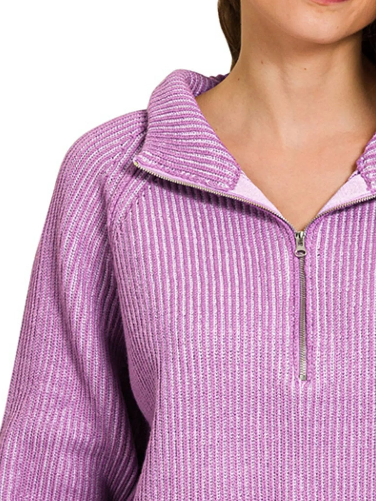 Zenana Ribbed Two Tone Half Zip Sweater