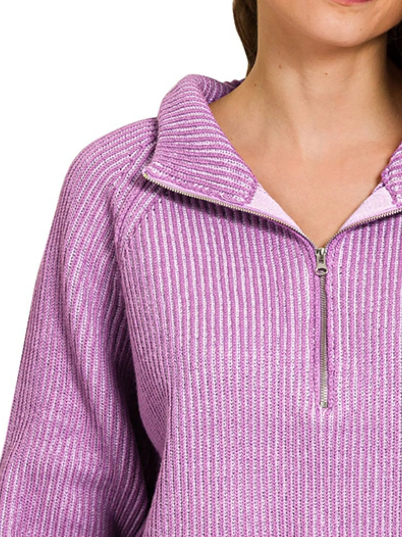 Zenana Ribbed Two Tone Half Zip Sweater
