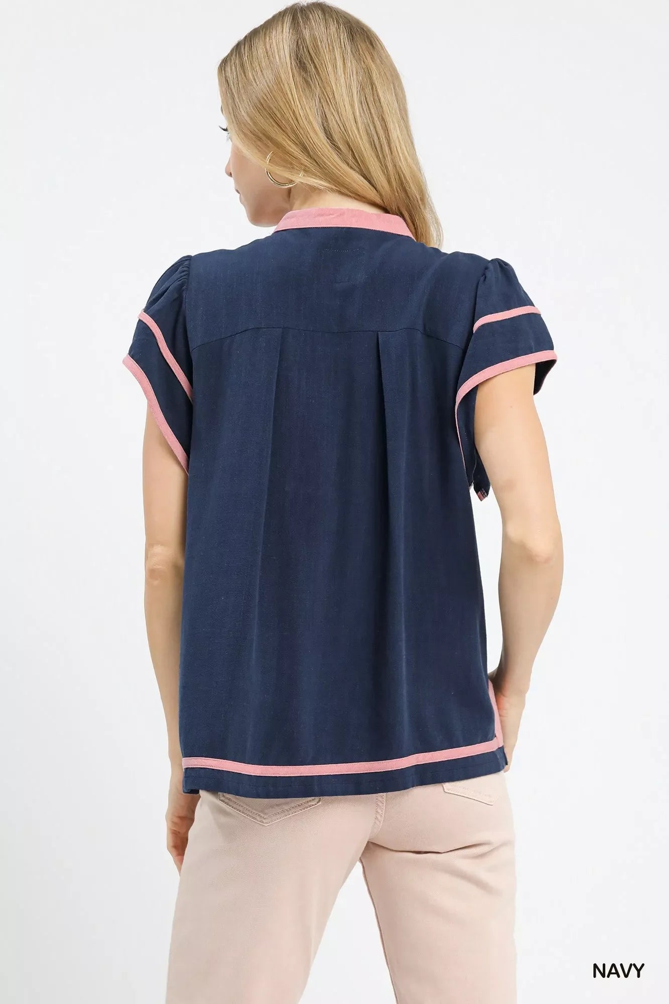 Umgee Linen Ruffle Sleeve Top