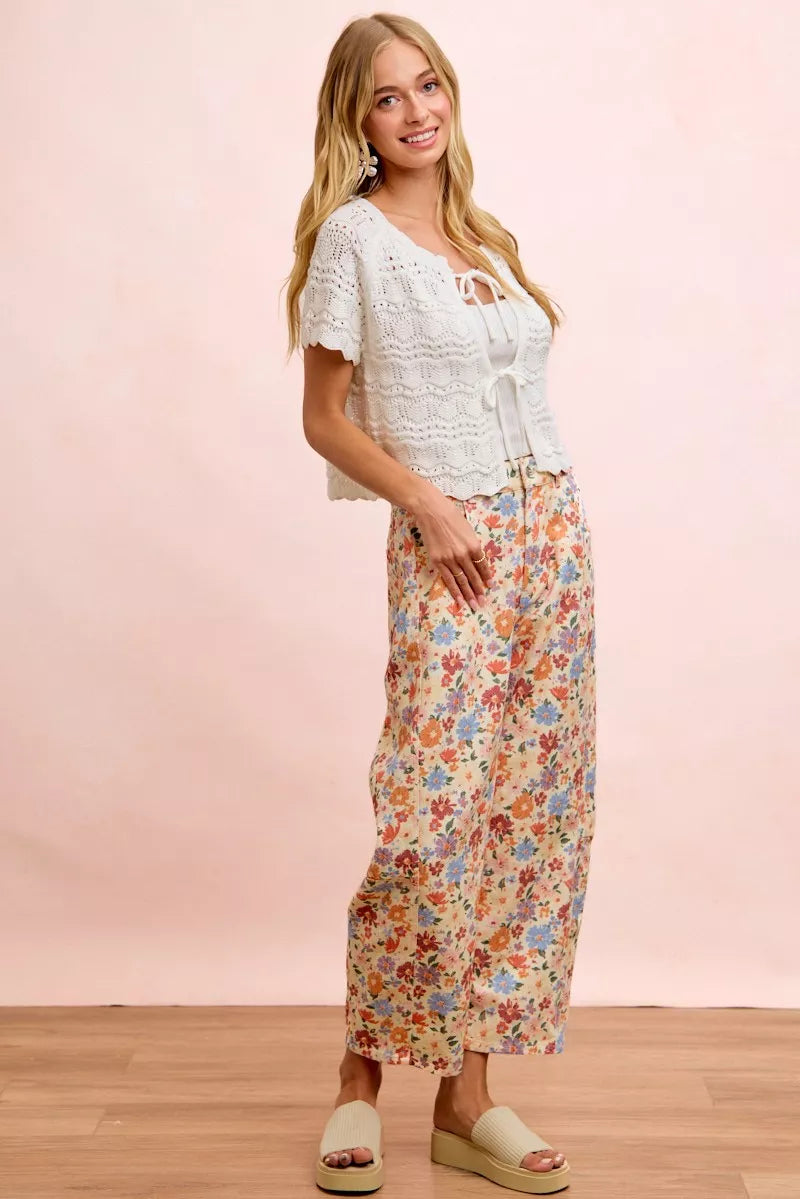 BiBi Washed Floral Printed Twill Barrel Pants