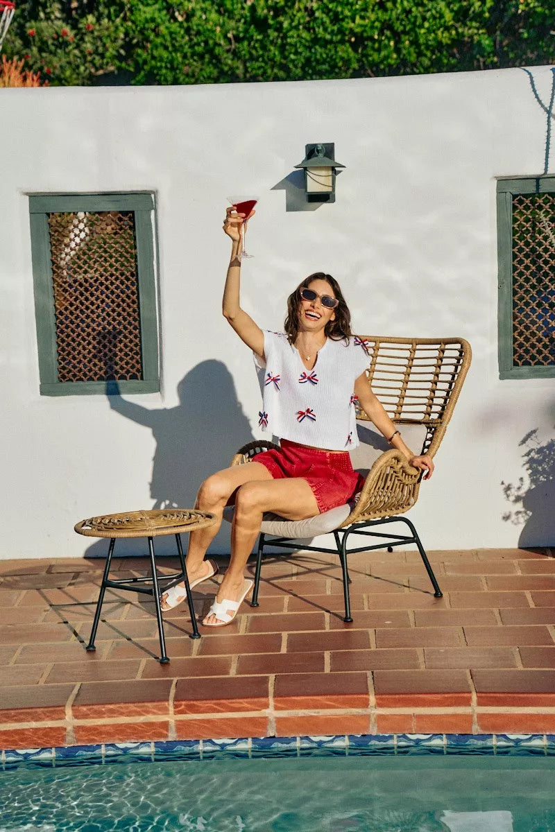 SO ME 4th Of July Ribbon Trimmed Dolman Sweater Top
