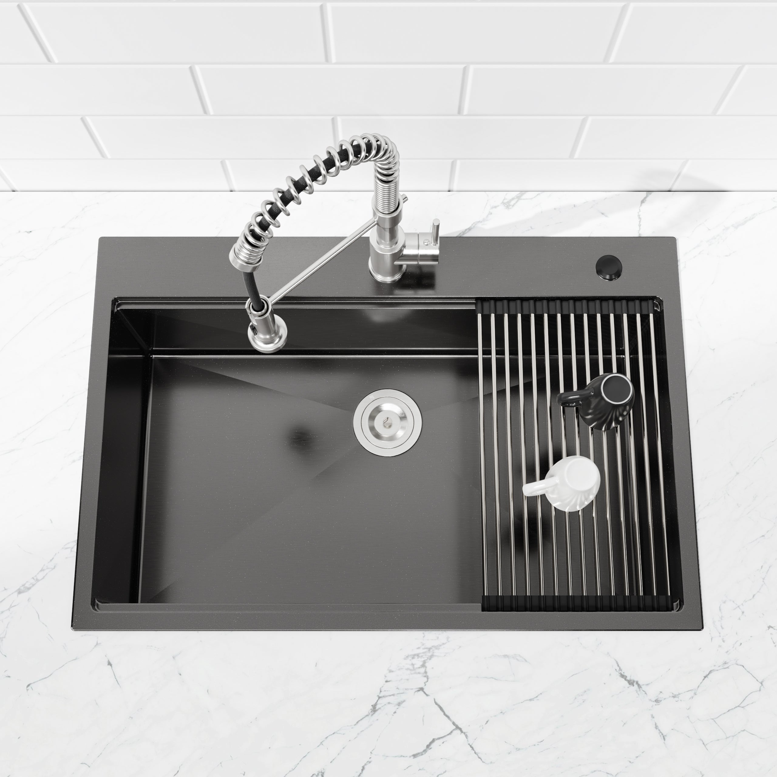 Stainless Steel Kitchen Sink, 33″x22″ Single Bowl, Overmount Handmade Sink in Black, with Cutting Board, Colander, Grid, SS-BL-01