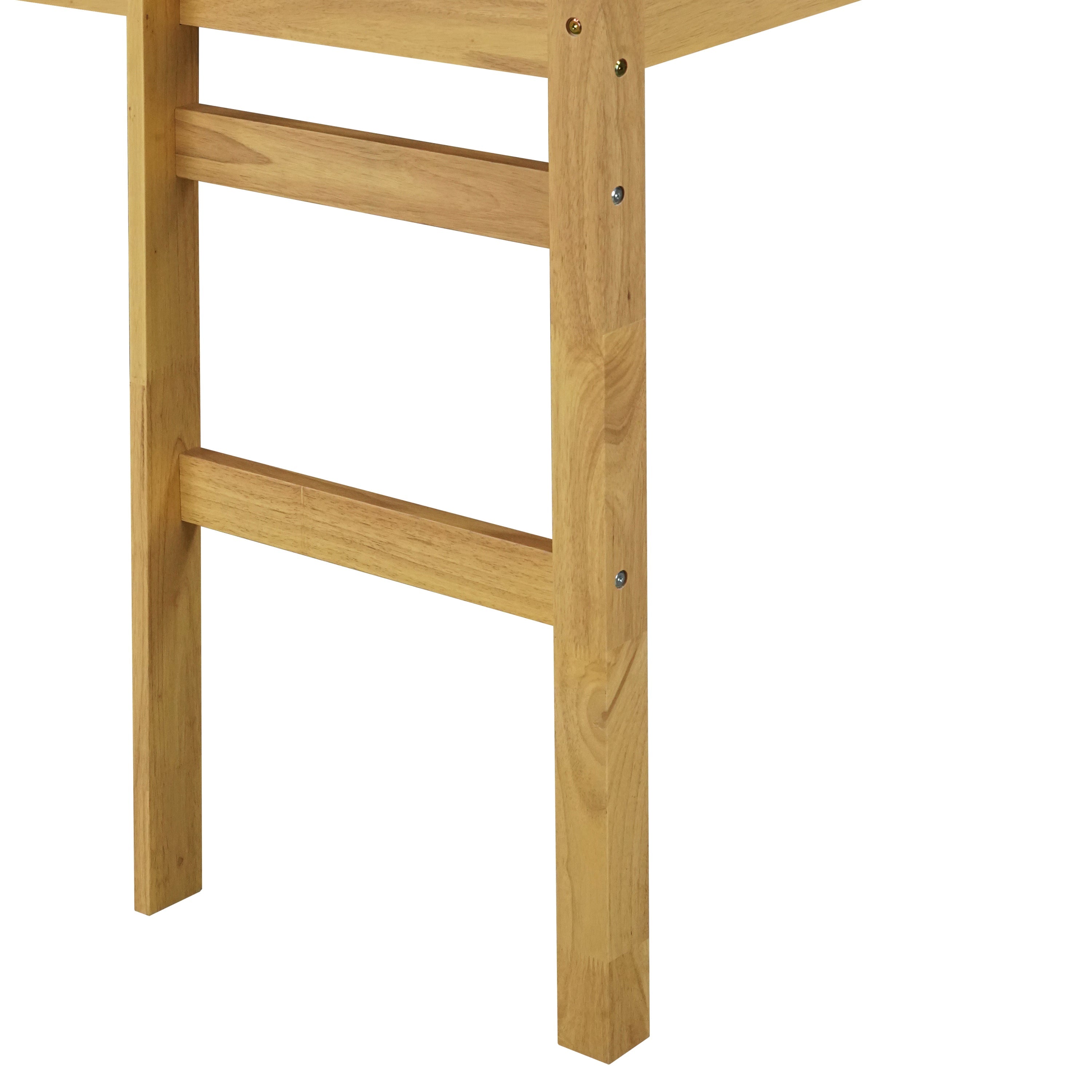 Solid Wooden, Rubber Wooden Twin Loft Bed with Ladder, Bed Platform of Strengthened Slats, Natural