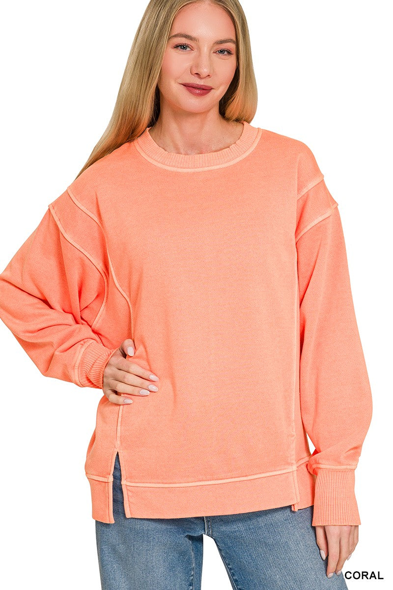 Zenana Pigment Dye Exposed-seam Fleece Sweatshirt
