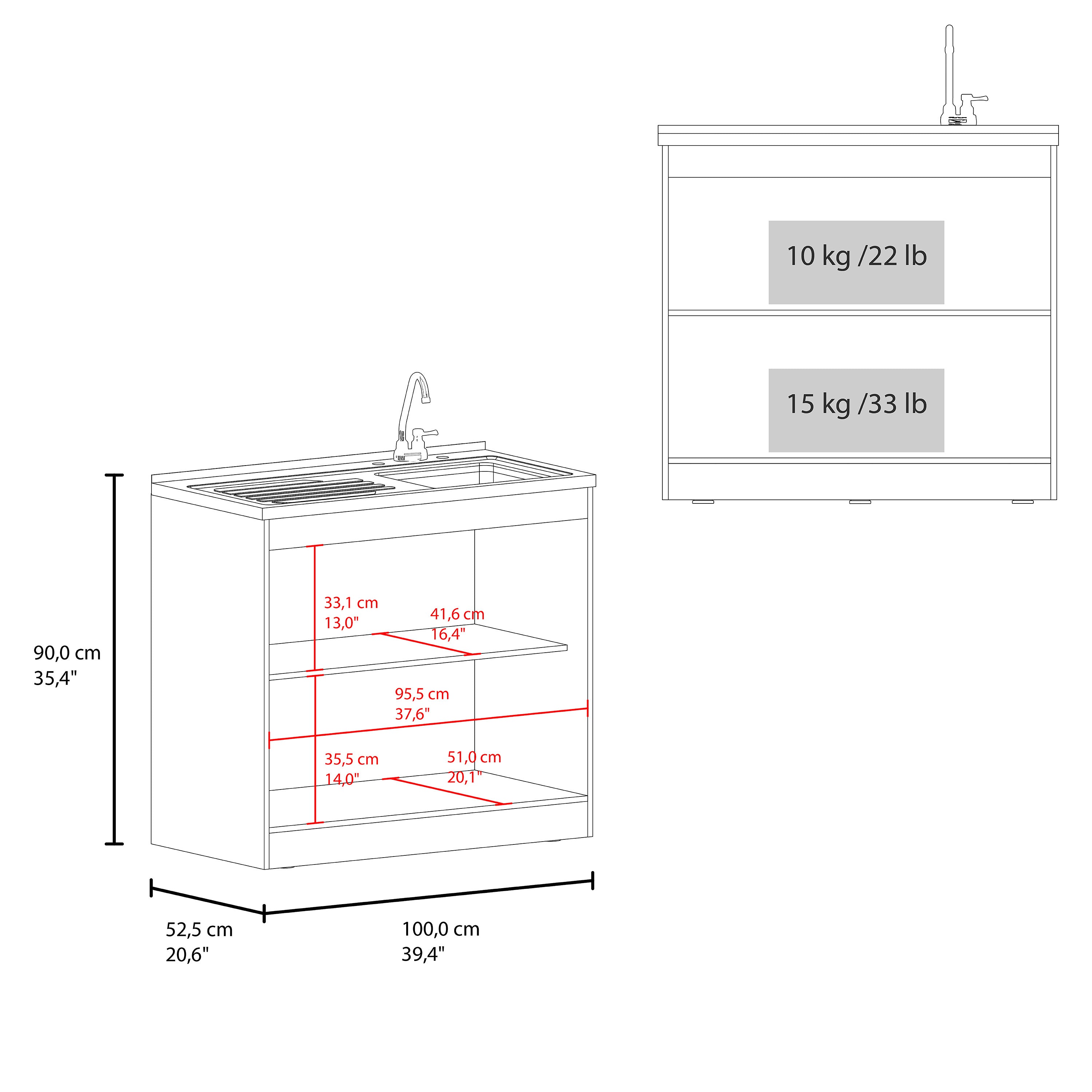 Napoles Utility Sink with Faucet Inclued and Integrated Stainless Steel Counter top, Freestanding cabinet with two doors, Metal Handles and Two interior shelves, Gray+White