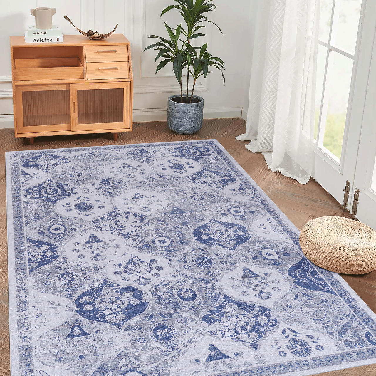 LOOM & LUXE Blue Area Rug 5x8, Washable Rug, Low-Pile, Non-Slip, Non-Shedding, Foldable, Kid & Pet Friendly - Area Rugs for living room, bedroom, kitchen (Blue, 5' x 8')