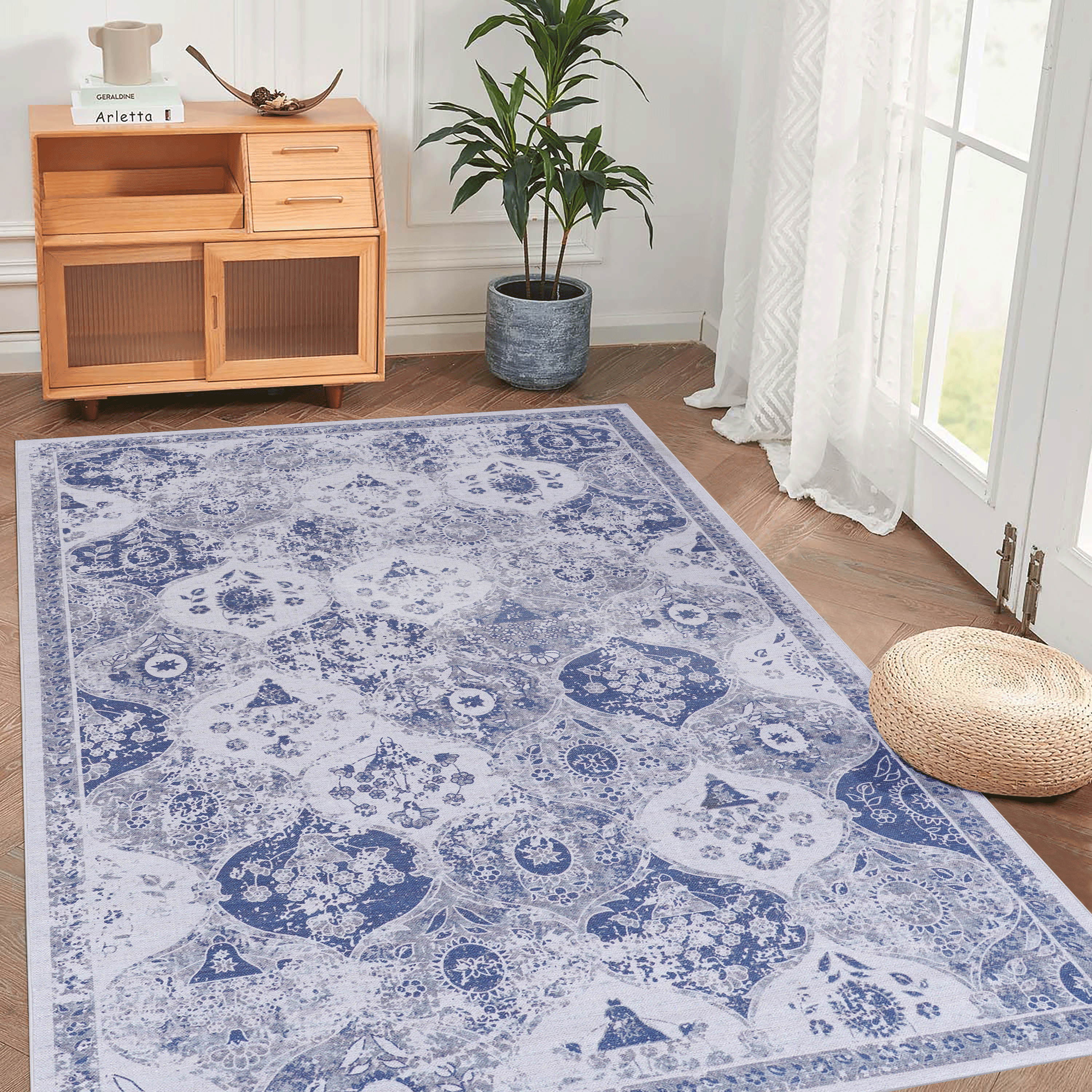 LOOM & LUXE Blue Area Rug 5x8, Washable Rug, Low-Pile, Non-Slip, Non-Shedding, Foldable, Kid & Pet Friendly - Area Rugs for living room, bedroom, kitchen (Blue, 5' x 8')