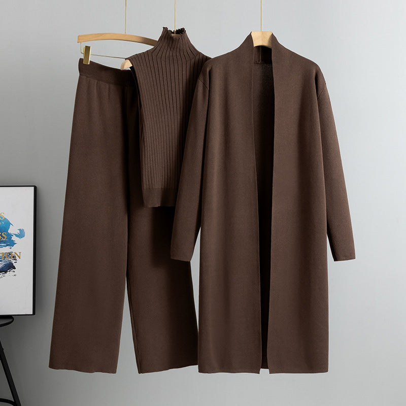 3pcs Suits Women Fashion Knitting Sleeveless Vest Sweater Long Cardigan And Wide-leg Pants Three-piece Set (See size chart where applicable)