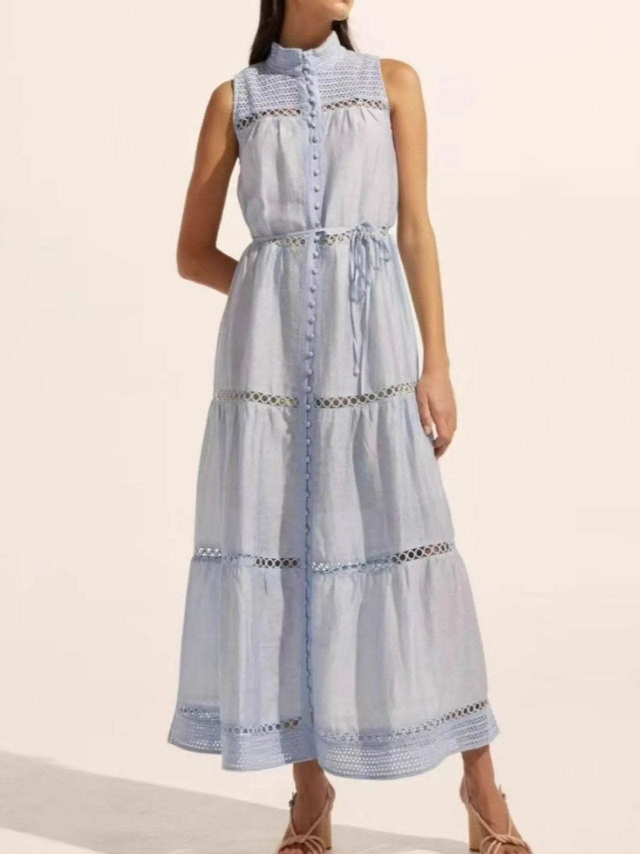 Hollow Out Sleeveless Midi Dress