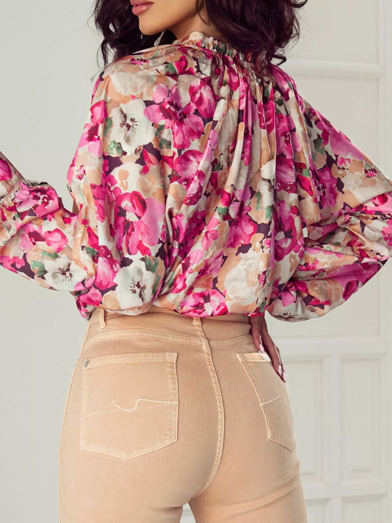 Floral Print Ruffle Trim Long Sleeve Shirt