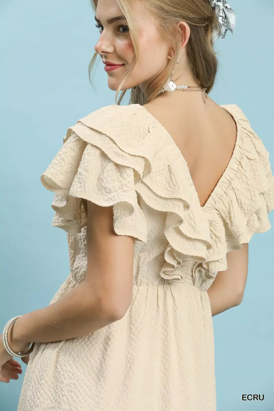 Umgee Textured Ruffle Midi Dress