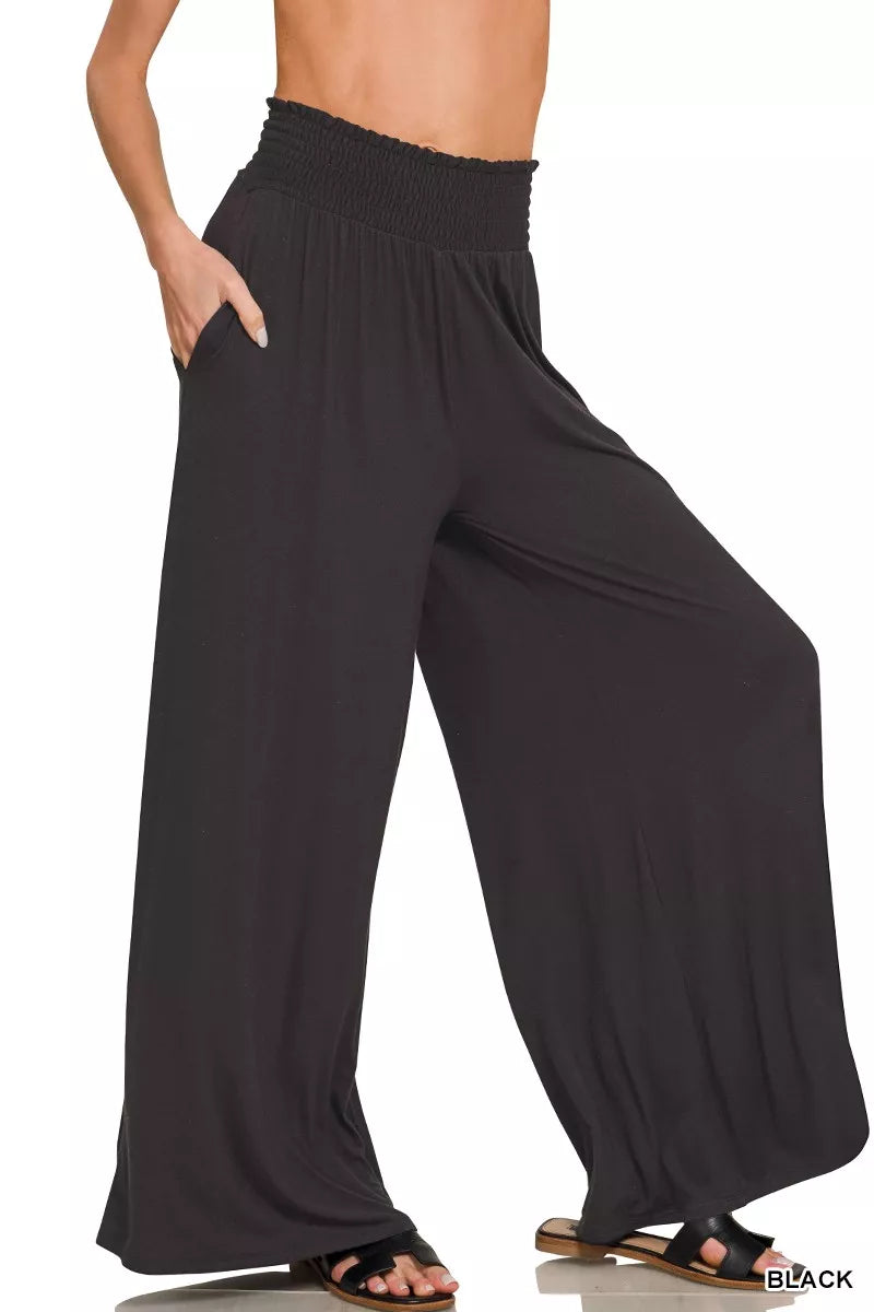 Zenana Smocked Waist Wide Leg Palazzo Pants