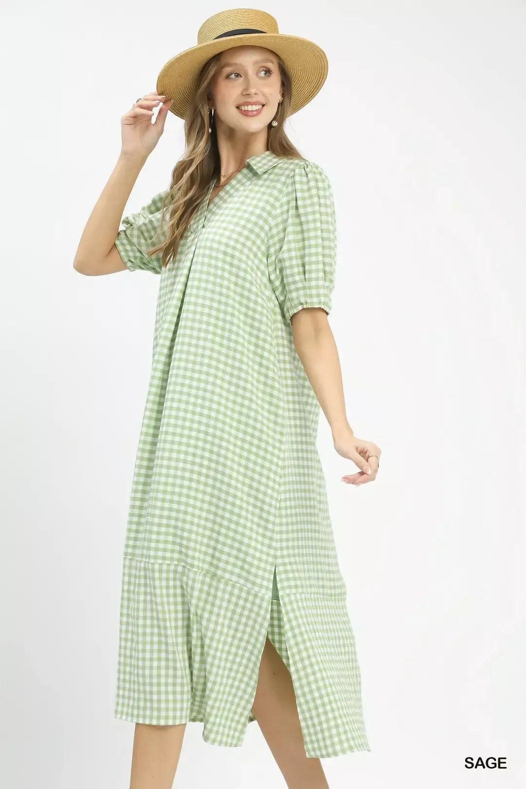 Umgee Gingham Midi Dress with Side Pockets