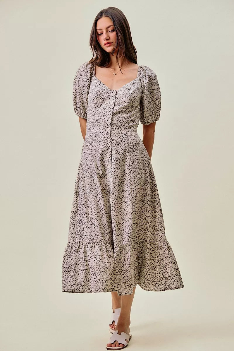 SO ME Ditsy Floral Self Belt On Elastic Waist Maxi Dress