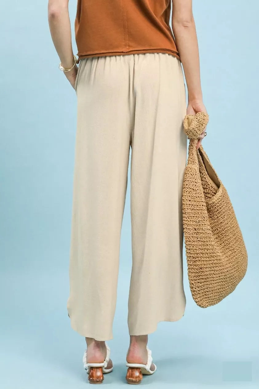 Umgee Linen Embroidered Wide-Leg Boho Pants