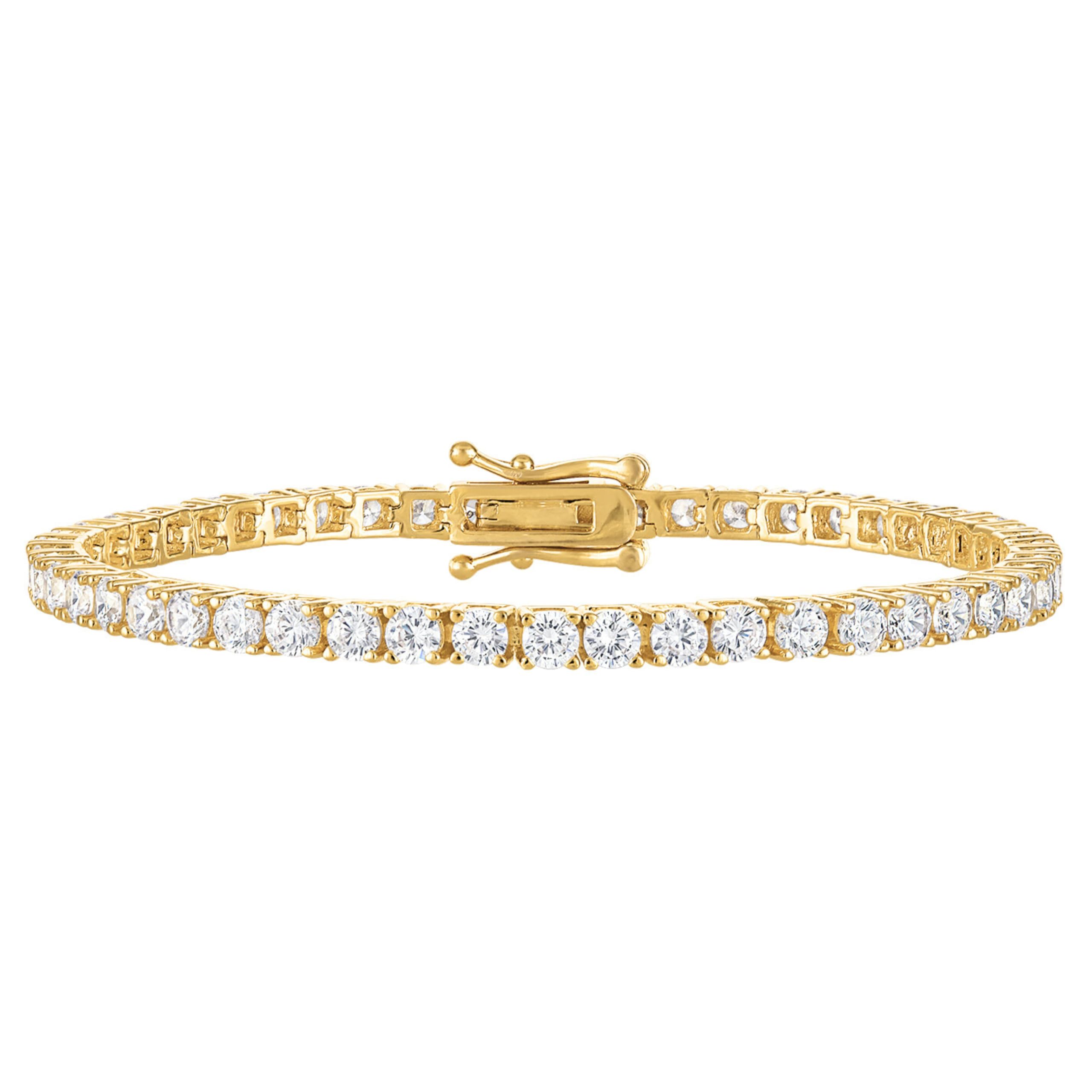 KISPER 24K White Gold Plated Tennis Bracelets for Women 3mm 4mm Cubic Zirconia Simulated Diamond Classic Tennis Bracelet Sizes 6.5-7.5 Inch (3mm Yellow Gold 6.5 inches)