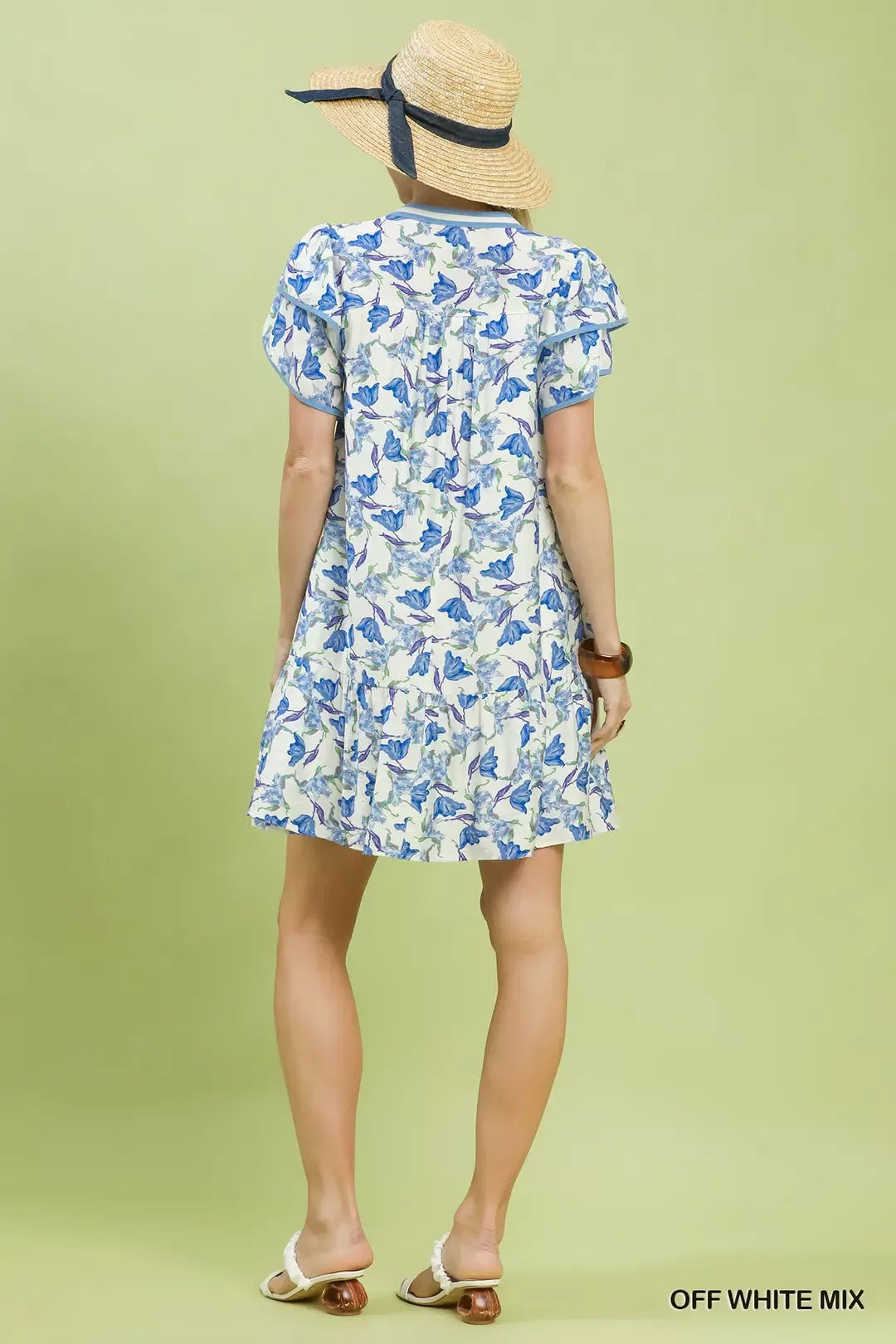 Umgee Floral Flutter Sleeve Tiered Dress