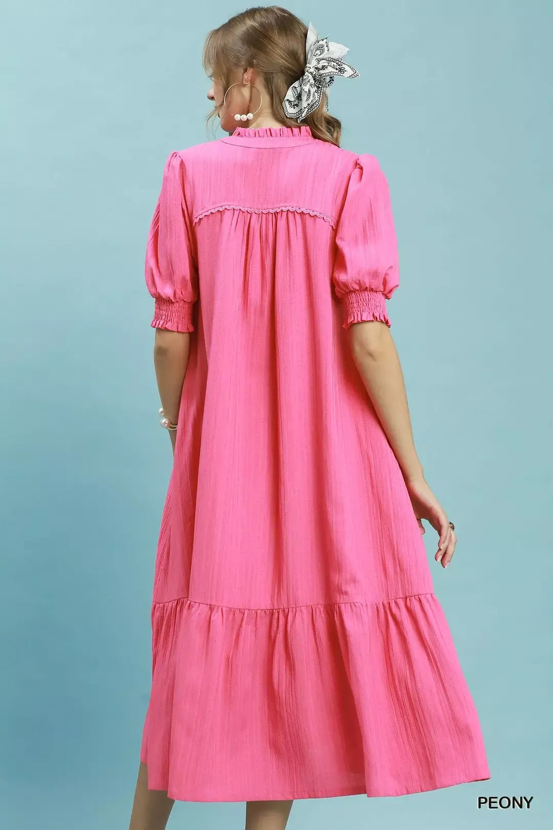 Umgee Textured Puff Sleeve Midi Dress