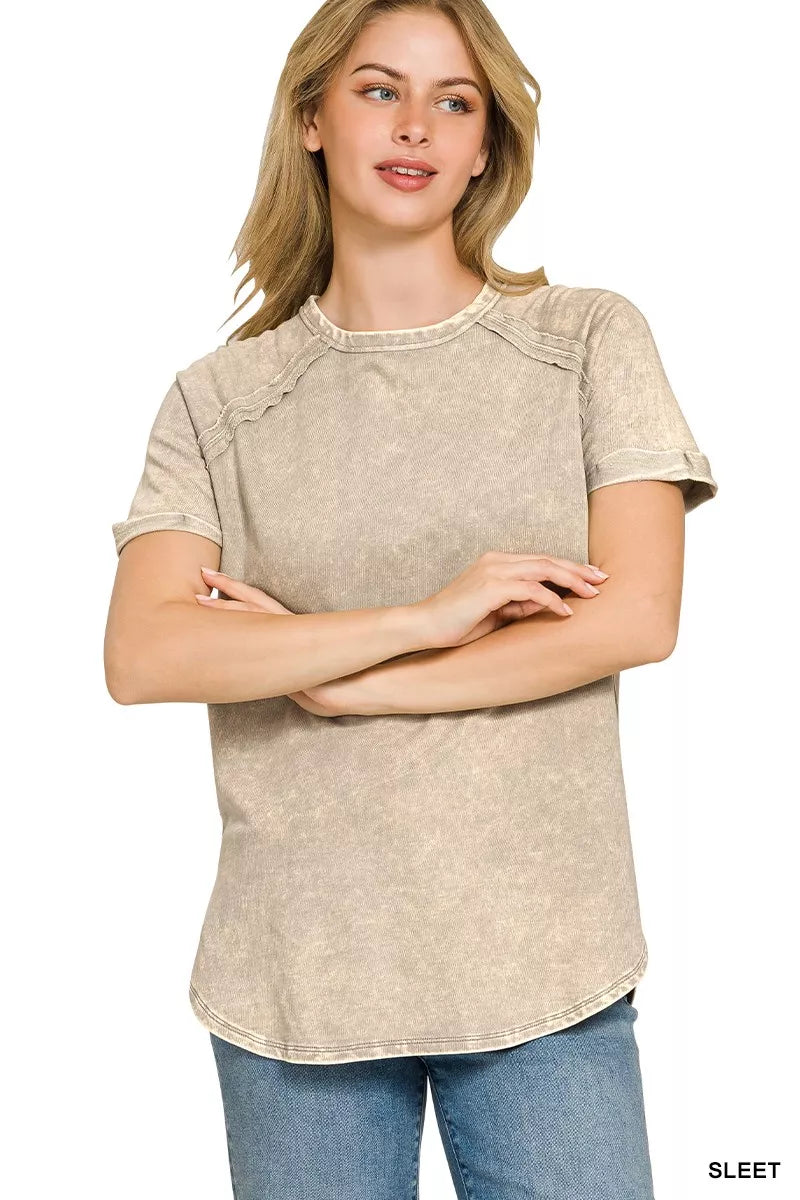 Zenana French Terry Washed Curved Hem Top