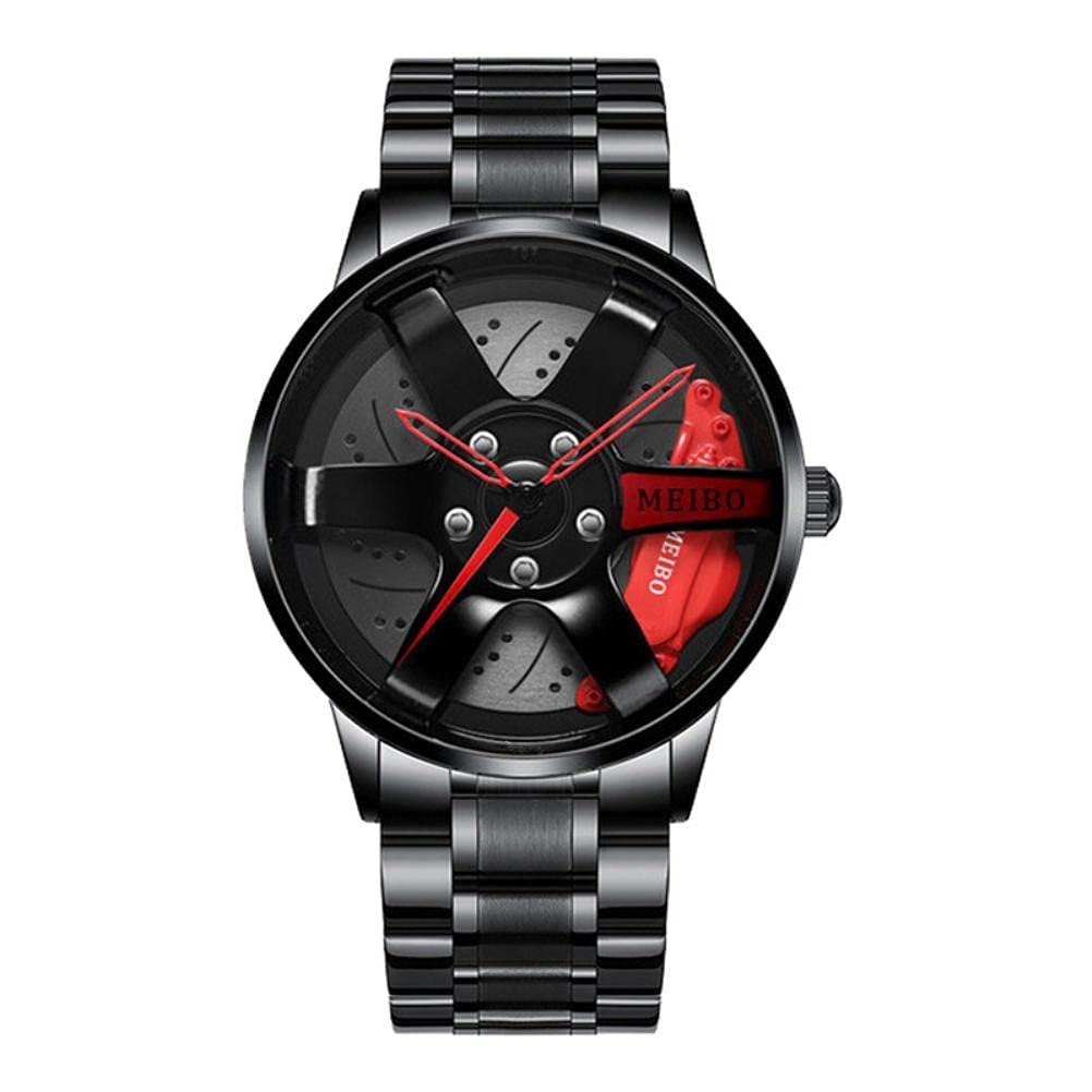 Estink Men Sports Watch 3D Skeleton Mechanical Wheel Dial Watch Adult Kids Office Fitness Running (Red)