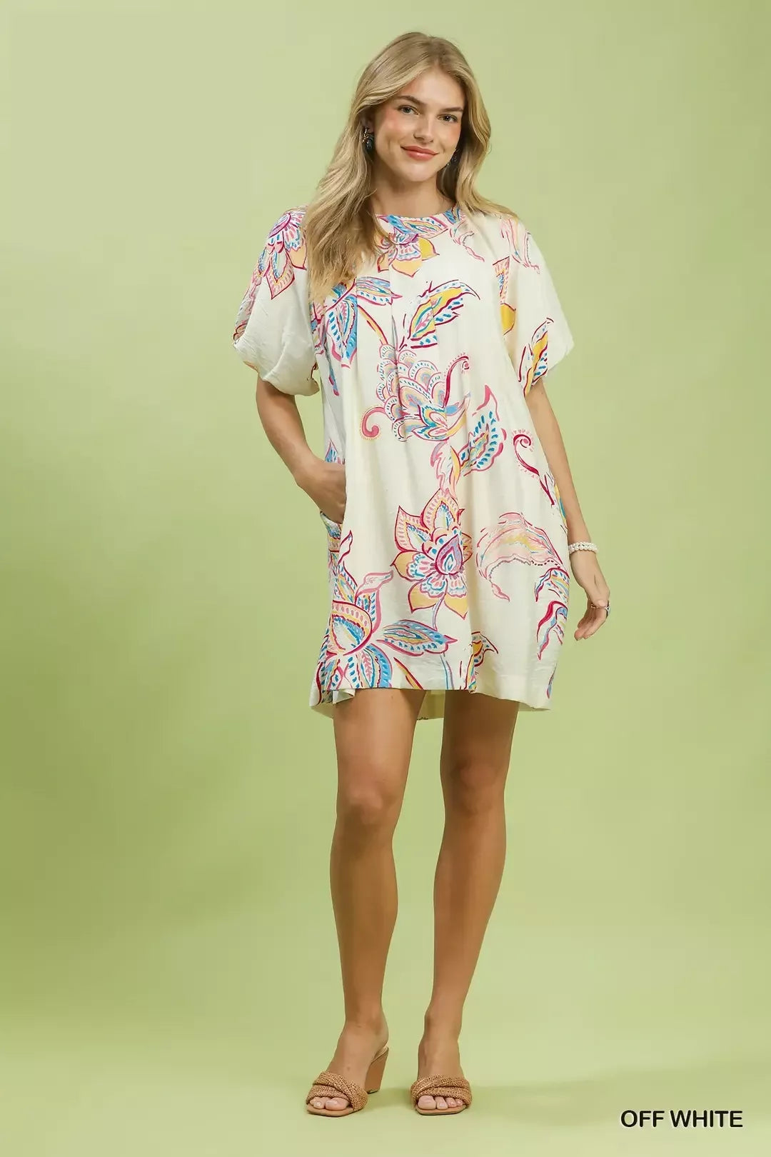 Umgee Boho Floral Print Mini Dress with Pockets