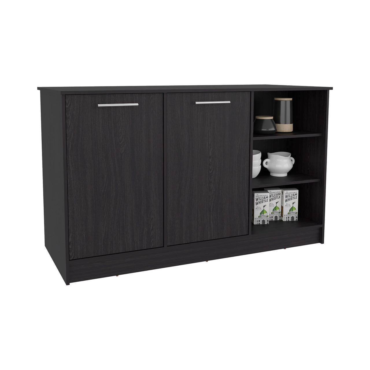 Kitchen Island Two Cabinets, Three Open Shelves