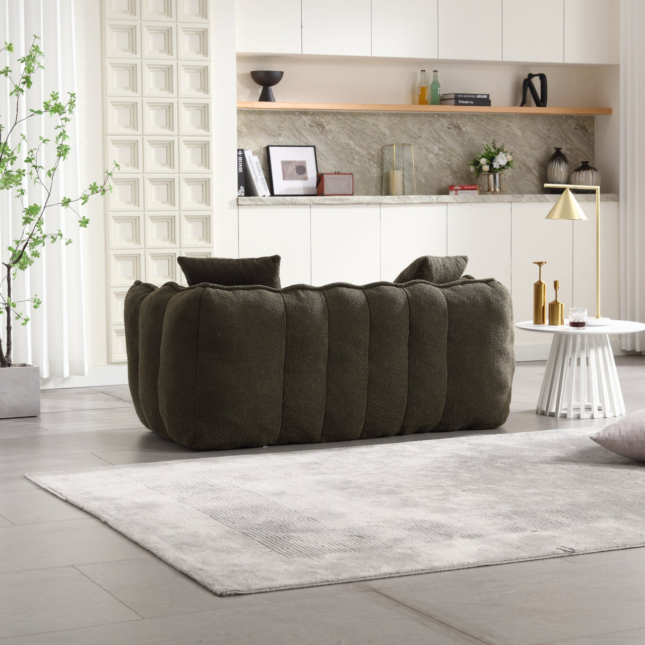 Cozy Beanbag Chair with High Resilience Foam Core for Two - Olive Green Chenille, 66x35x25 inches